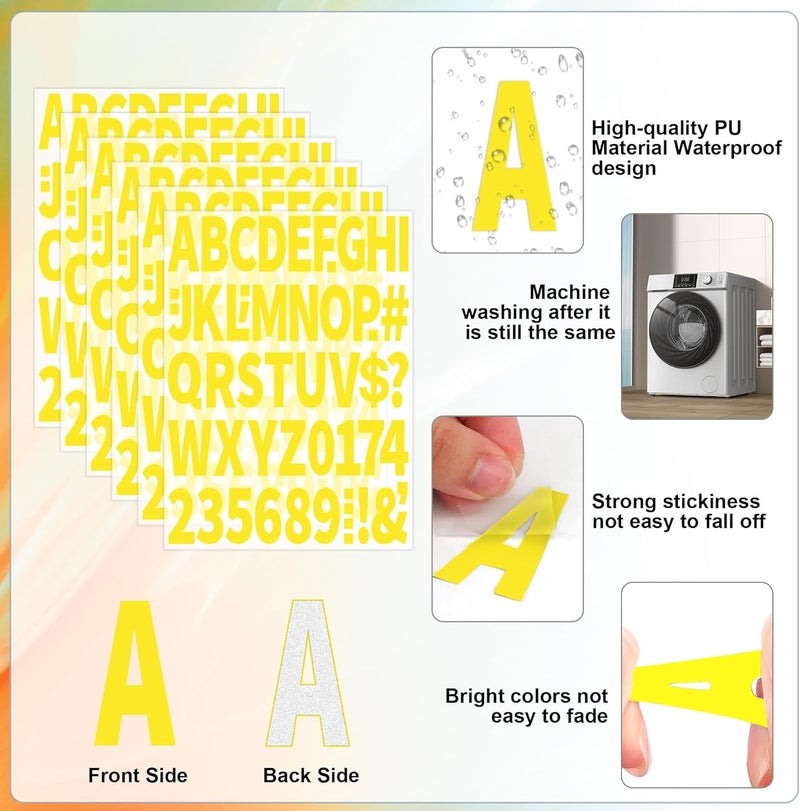 Metsyth 12 Sheets 612 Pieces Iron on Letters and Numbers for Clothing 2 Inch Iron on Letter Patches Large with PU Heat Transfer Alphabet Adhesive Stickers for Fabric T-Shirt Jersey DIY Craft,Yellow - Image 3